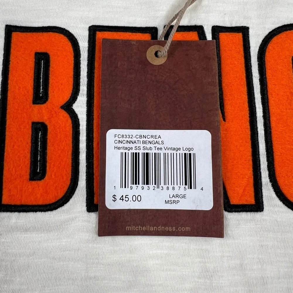 Mitchell & Ness Bengals Heritage Slub Tee L Cream Men NFL Throwback Vintage Logo